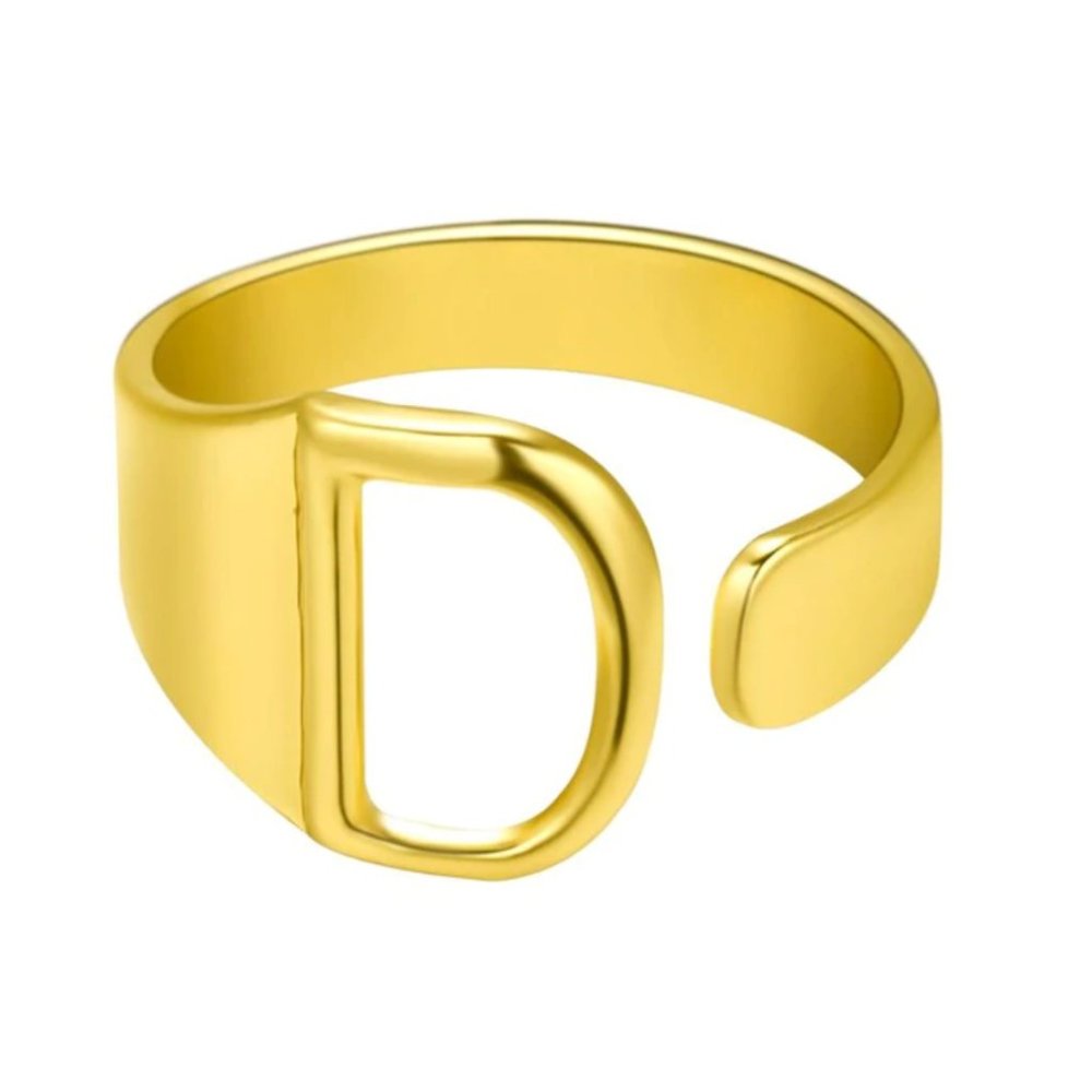 Chunky Wide Hollow D Letter Initial Gold Ring
